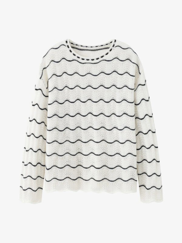 OVERSIZE IVORY BLACK WAVE OPENWORK CASHMERE SWEATER