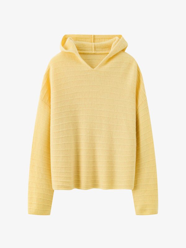 GOAT CASHMERE RICH HOODED SWEATER | DARK GREY, WHITE, SUNFLOWER YELLOW