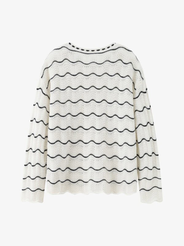 OVERSIZE IVORY BLACK WAVE OPENWORK CASHMERE SWEATER