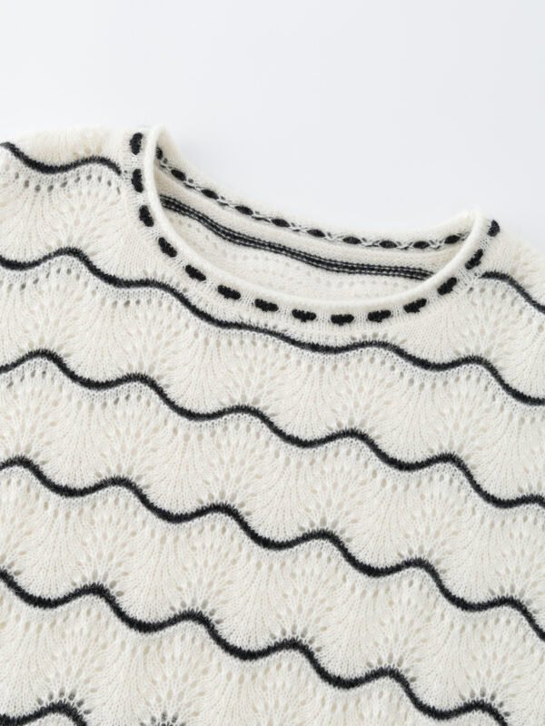 OVERSIZE IVORY BLACK WAVE OPENWORK CASHMERE SWEATER