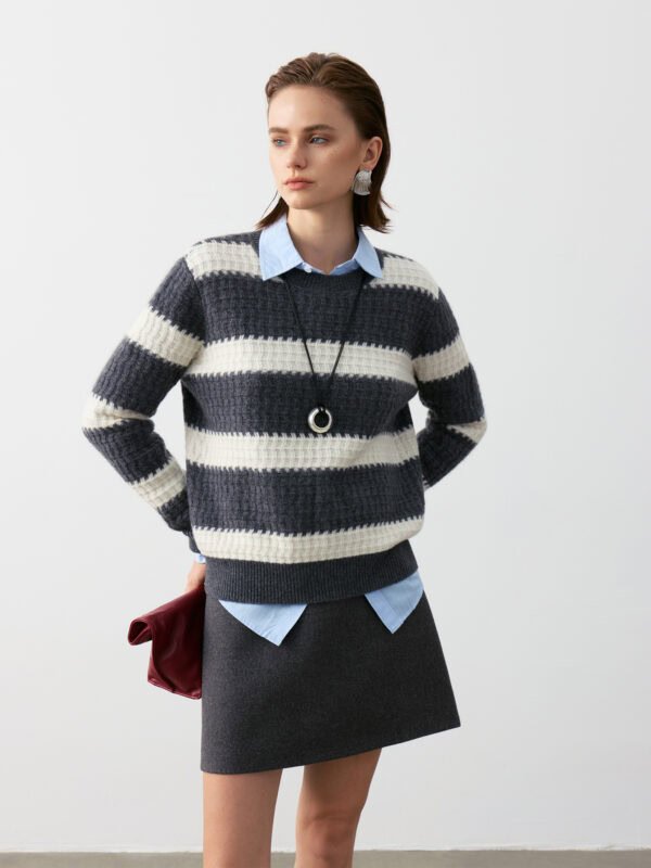 Textured Striped Luxury Cashmere Crew Neck Sweaters (3 Styles)