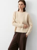 SOFT CASHMERE TOUCH CREW NECK SWEATER - BEIGE & CAMEL