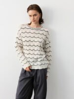 OVERSIZE IVORY BLACK WAVE OPENWORK CASHMERE SWEATER
