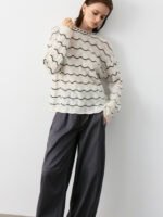 OVERSIZE IVORY BLACK WAVE OPENWORK CASHMERE SWEATER