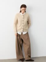 BEIGE FINE KNIT CASHMERE CARDIGAN