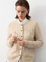 BEIGE FINE KNIT CASHMERE CARDIGAN