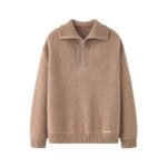 taupe brown half-zip cashmere sweater
