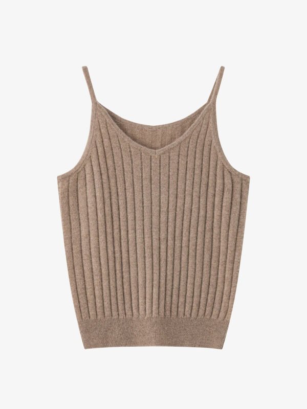 GOAT CASHMERE RICH V-NECK RIBBED CAMISOLE | TAUPE BROWN & IVORY WHITE