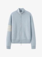GOAT CASHMERE SPORTY ZIP-UP CARDIGAN | LIGHT BLUE WITH CREAM STRIPES