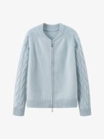 PREMIUM GOAT CASHMERE CABLE-KNIT ZIP-UP CARDIGAN | LIGHT BLUE
