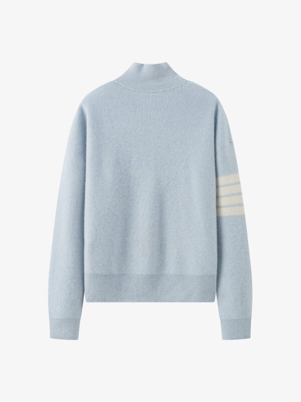 GOAT CASHMERE SPORTY ZIP-UP CARDIGAN | LIGHT BLUE WITH CREAM STRIPES