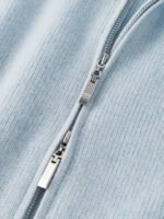 GOAT CASHMERE SPORTY ZIP-UP CARDIGAN | LIGHT BLUE WITH CREAM STRIPES