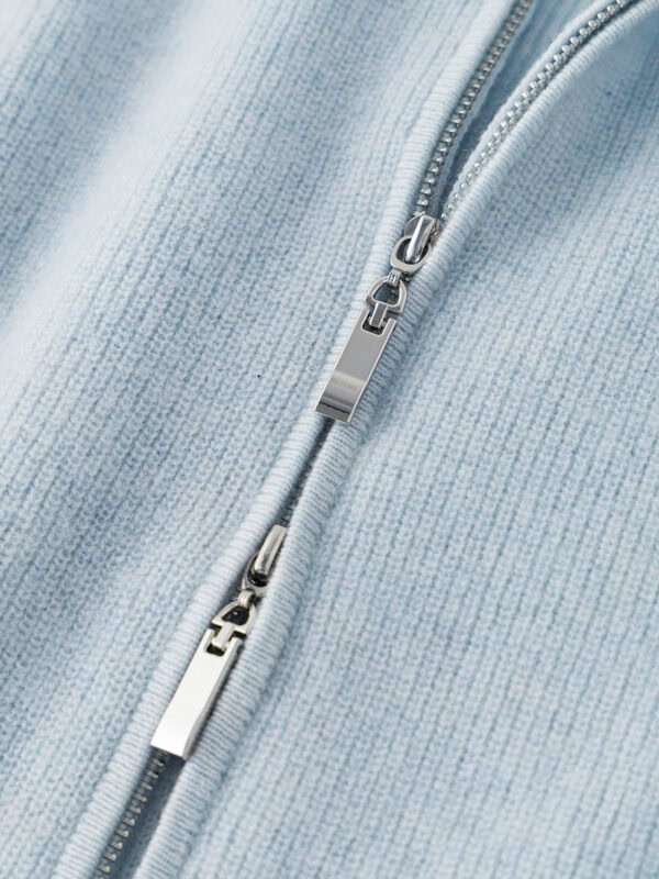 GOAT CASHMERE SPORTY ZIP-UP CARDIGAN | LIGHT BLUE WITH CREAM STRIPES