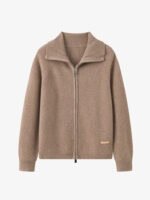 SOFT CASHMERE-TOUCH ZIP-UP CARDIGAN WITH SHAWL COLLAR | TAUPE BROWN & SOFT BEIGE