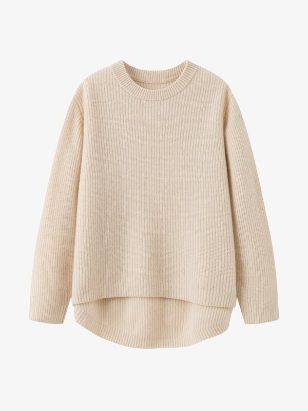 LUXURY CASHMERE CREWNECK SWEATER | SOFT BEIGE, HIGH-LOW HEM