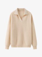 LUXURY CASHMERE POLO NECK SWEATER | TAUPE BROWN & CREAM BEIGE, RIBBED KNIT