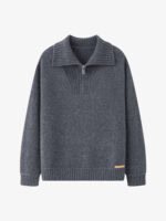 LUXURY CASHMERE HALF-ZIP COLLARED SWEATER | TAUPE BROWN & CHARCOAL GREY