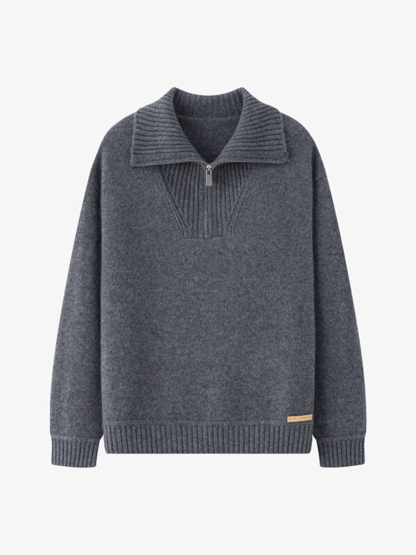 LUXURY CASHMERE HALF-ZIP COLLARED SWEATER | TAUPE BROWN & CHARCOAL GREY
