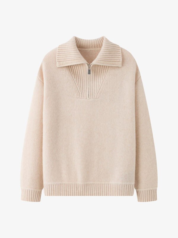 LUXURY CASHMERE BLEND HALF-ZIP COLLARED SWEATER | SOFT CREAM