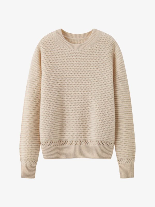 PREMIUM CASHMERE TOUCH CREWNECK SWEATER WITH OPENWORK KNIT | SOFT BEIGE