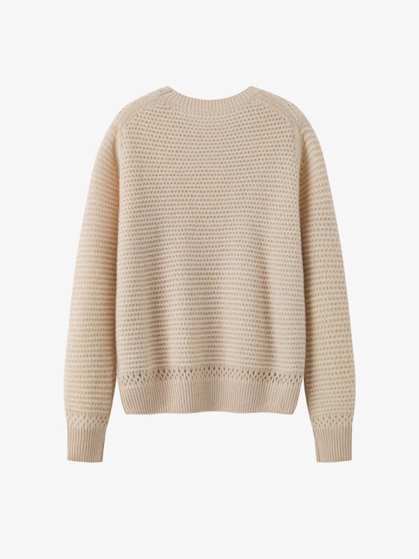 PREMIUM CASHMERE TOUCH CREWNECK SWEATER WITH OPENWORK KNIT | SOFT BEIGE