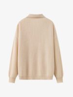 LUXURY CASHMERE POLO NECK SWEATER | TAUPE BROWN & CREAM BEIGE, RIBBED KNIT