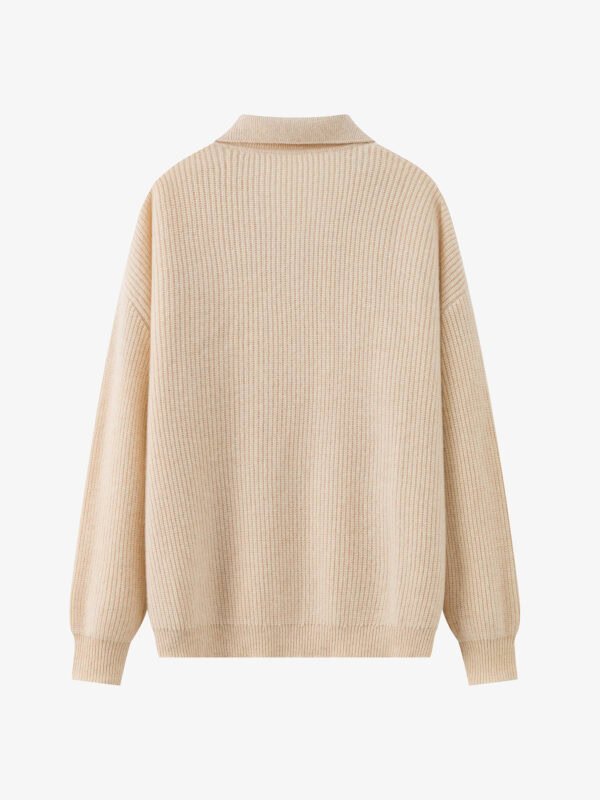 LUXURY CASHMERE POLO NECK SWEATER | TAUPE BROWN & CREAM BEIGE, RIBBED KNIT