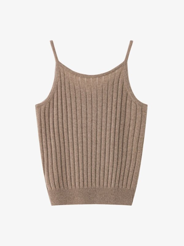 GOAT CASHMERE RICH V-NECK RIBBED CAMISOLE | TAUPE BROWN & IVORY WHITE
