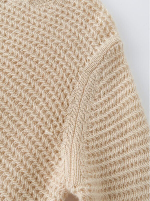 PREMIUM CASHMERE TOUCH CREWNECK SWEATER WITH OPENWORK KNIT | SOFT BEIGE