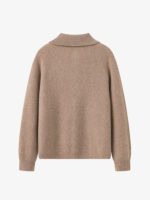 SOFT CASHMERE-TOUCH ZIP-UP CARDIGAN WITH SHAWL COLLAR | TAUPE BROWN & SOFT BEIGE