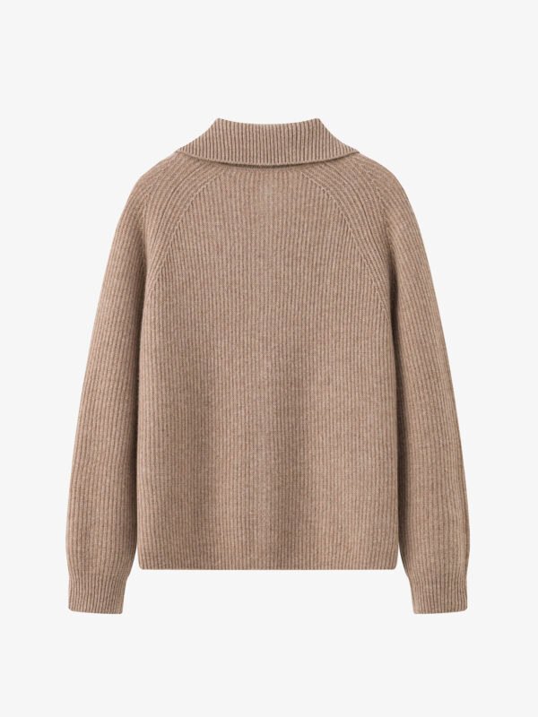 SOFT CASHMERE-TOUCH ZIP-UP CARDIGAN WITH SHAWL COLLAR | TAUPE BROWN & SOFT BEIGE