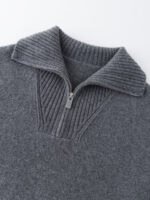 LUXURY CASHMERE HALF-ZIP COLLARED SWEATER | TAUPE BROWN & CHARCOAL GREY