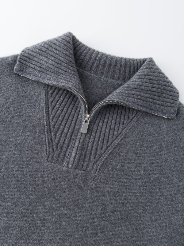 LUXURY CASHMERE HALF-ZIP COLLARED SWEATER | TAUPE BROWN & CHARCOAL GREY