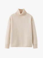 LUXURY CASHMERE TURTLENECK SWEATER | CREAM WHITE & TAUPE BROWN, TEXTURED KNIT