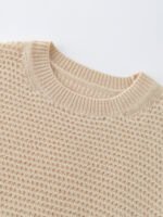PREMIUM CASHMERE TOUCH CREWNECK SWEATER WITH OPENWORK KNIT | SOFT BEIGE