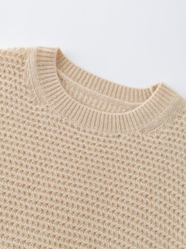 PREMIUM CASHMERE TOUCH CREWNECK SWEATER WITH OPENWORK KNIT | SOFT BEIGE