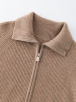 SOFT CASHMERE-TOUCH ZIP-UP CARDIGAN WITH SHAWL COLLAR | TAUPE BROWN & SOFT BEIGE