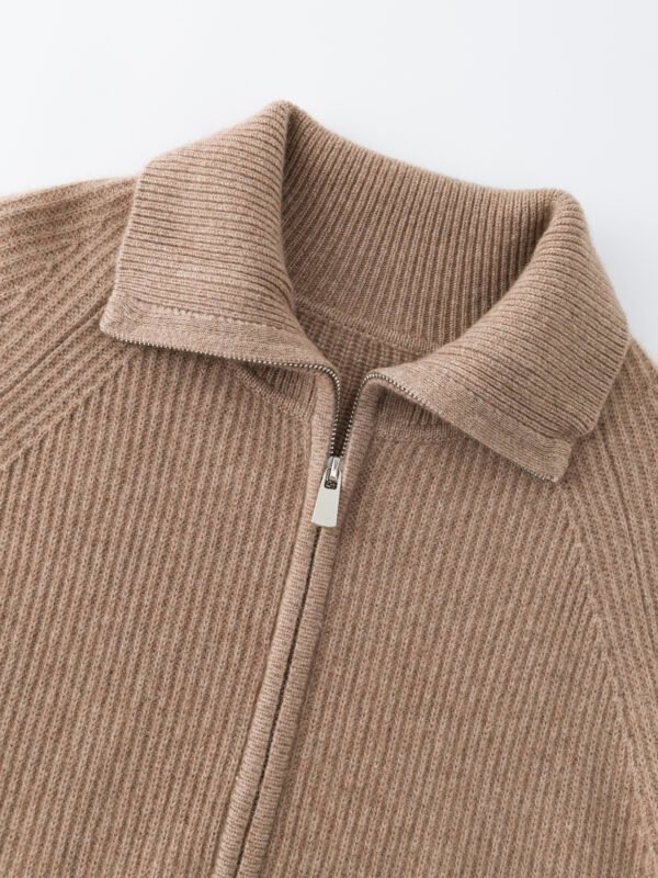 SOFT CASHMERE-TOUCH ZIP-UP CARDIGAN WITH SHAWL COLLAR | TAUPE BROWN & SOFT BEIGE
