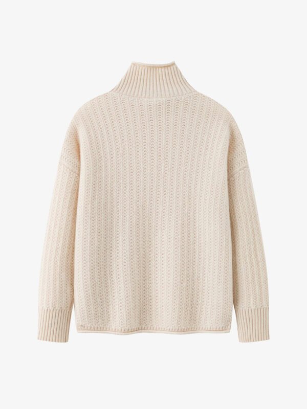 LUXURY CASHMERE TURTLENECK SWEATER | CREAM WHITE & TAUPE BROWN, TEXTURED KNIT