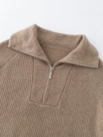 100% CASHMERE HALF-ZIP COLLARED SWEATER | LIGHT GREY & TAUPE BROWN