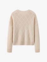 SOFT CASHMERE-TOUCH CREWNECK SWEATER WITH DIAMOND OPENWORK KNIT | LIGHT GREY & SOFT BEIGE