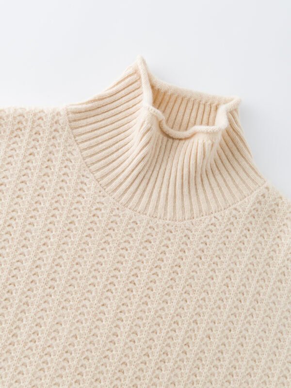 LUXURY CASHMERE TURTLENECK SWEATER | CREAM WHITE & TAUPE BROWN, TEXTURED KNIT