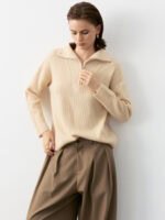 Premium Cashmere Half-Zip Polo Sweater - Luxury Oversize Knit Top