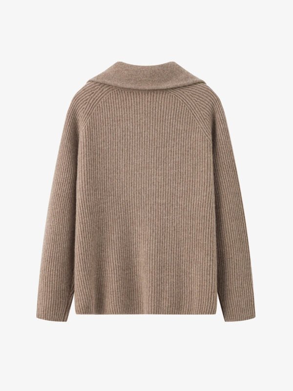 100% CASHMERE HALF-ZIP COLLARED SWEATER | LIGHT GREY & TAUPE BROWN