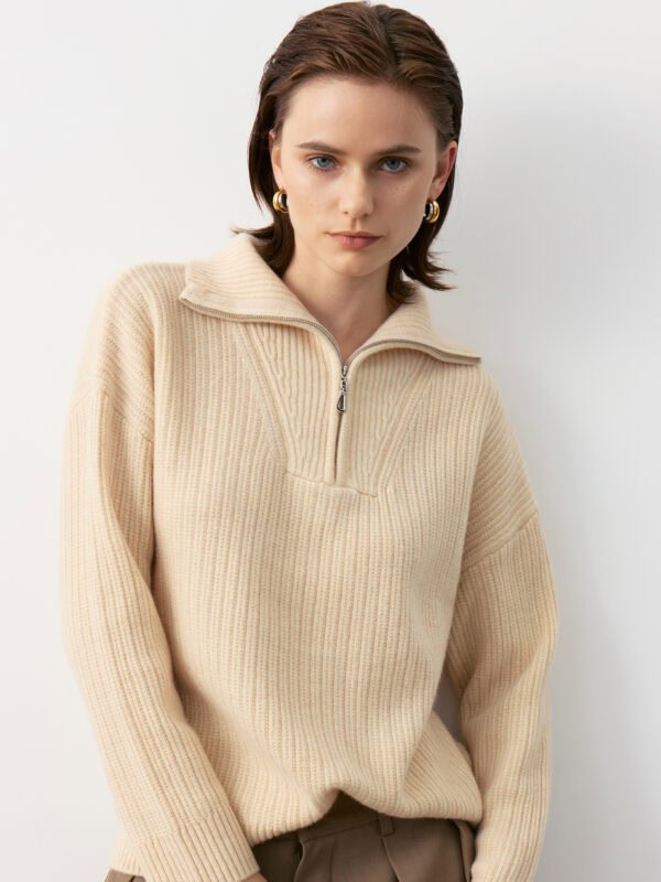 Premium Cashmere Half-Zip Polo Sweater - Luxury Oversize Knit Top