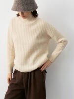 LUXURY CASHMERE TURTLENECK SWEATER | CREAM WHITE & TAUPE BROWN, TEXTURED KNIT