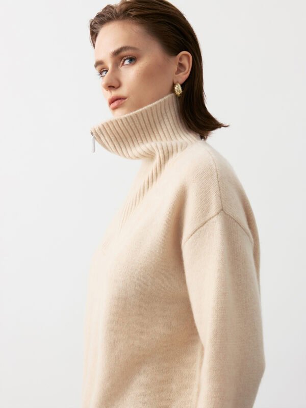 LUXURY CASHMERE BLEND HALF-ZIP COLLARED SWEATER | SOFT CREAM