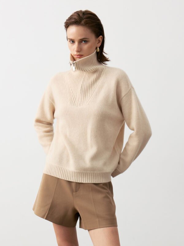 LUXURY CASHMERE BLEND HALF-ZIP COLLARED SWEATER | SOFT CREAM