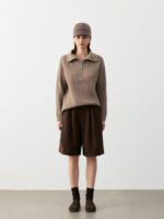 100% CASHMERE HALF-ZIP COLLARED SWEATER | LIGHT GREY & TAUPE BROWN