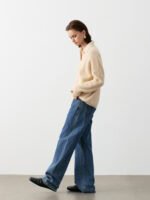 LUXURY CASHMERE POLO NECK SWEATER | TAUPE BROWN & CREAM BEIGE, RIBBED KNIT